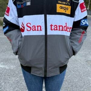 Chaqueta Racing Mercedes-Benz Vintage – Negra, Blanca y Gris (Bordada)