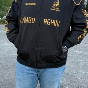 Chaqueta Racing Lamborghini Vintage – Negra (Bordada)