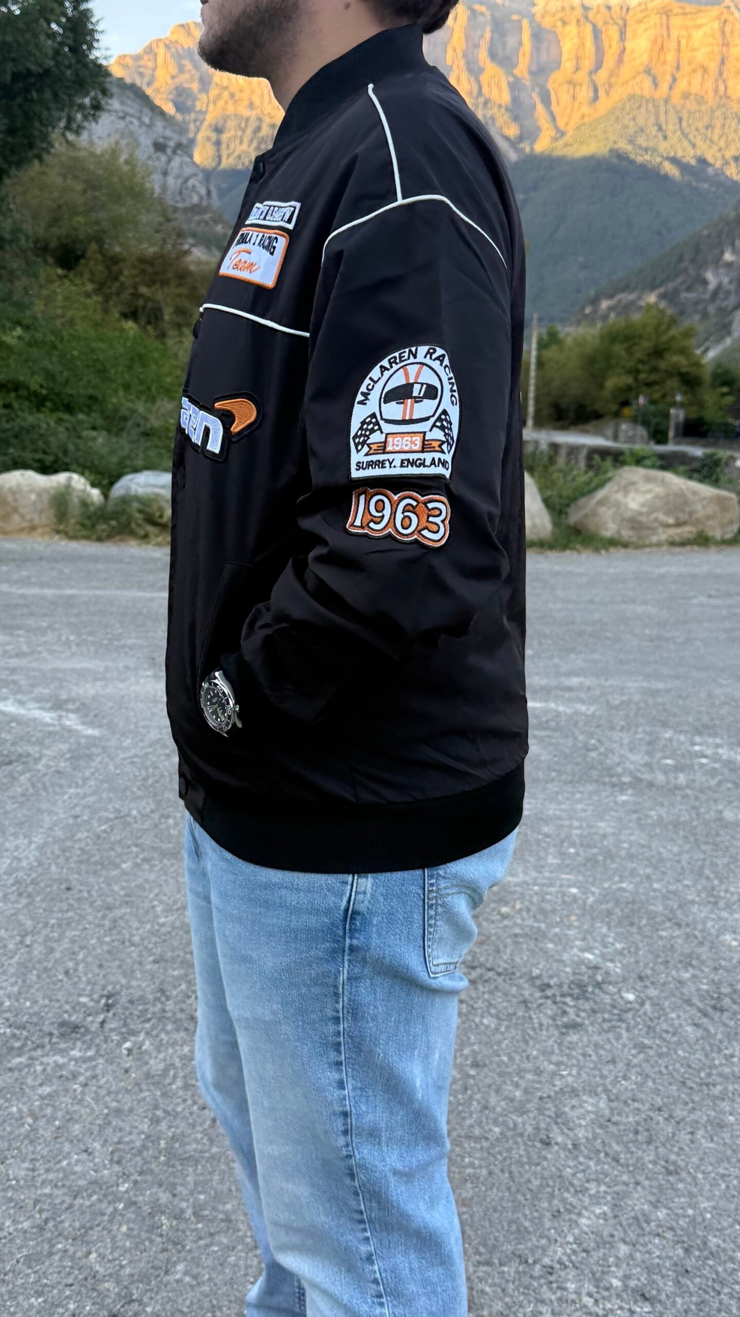 Chaqueta Racing McLaren Vintage – Negra (Bordada) - Imagen 2